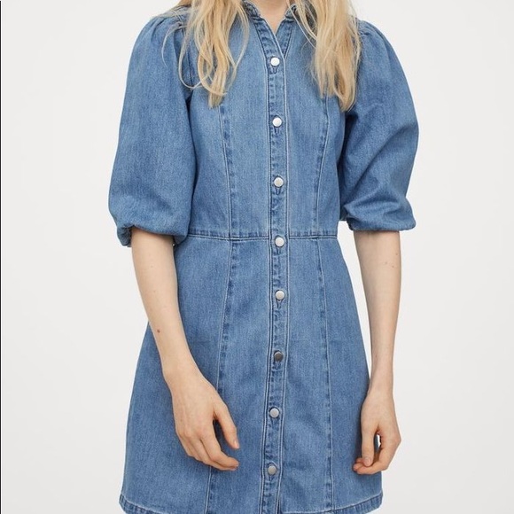 white christmas dresses Hannah Denim Puff Sleeve Dress – Liv True Boutique main image 0